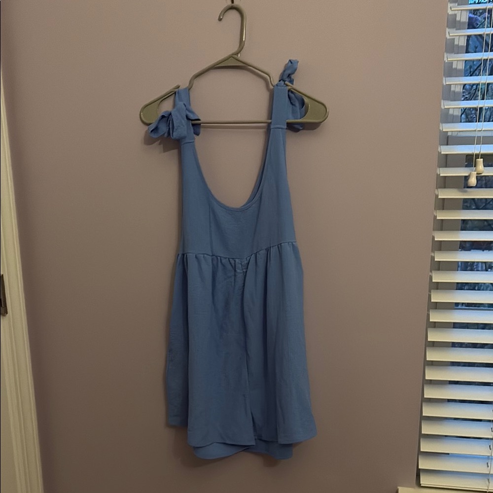 Blue Sleeveless Dress with Bow Straps